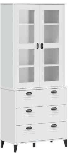 vidaXL Highboard, Storage Buffet with Shelf, Sideboard for Living Room, Console Cabinet, Cupboard Furniture, Modern Style, White Solid Wood Pine