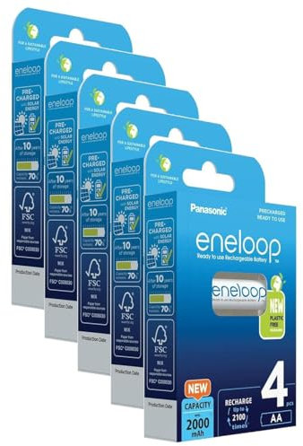 Eneloop Pack of 5 x 4 AA Rechargeable Ni-MH Batteries 2000 mAh