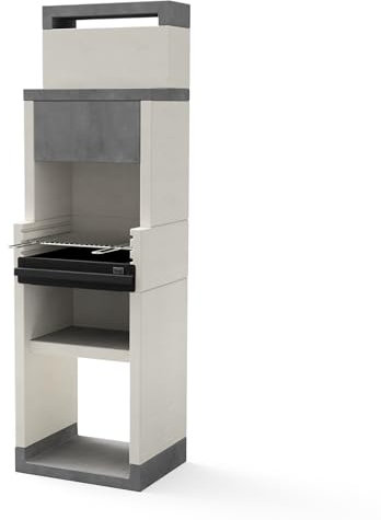 TUOZI - Barbacoa de Obra para Carbón Modelo VENIT flex hotte (Gris/Blanco - 59 x 47 x 197 cm) REF: T00183 - Uso en Exteriores