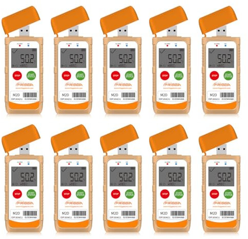 Frigga M2D 10Pack Reusable Temperature Data Logger Multi-Use USB Digital Temperature Recorder 14400 Points Refrigerator Thermometer Logger High Accuracy PDF CSV Report