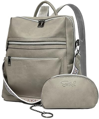 ECOTISH Rucksack Damen Cityrucksack Handtasche 2 in 1 Rucksacktasche Reiserucksack, Teenager Schultertasche Tasche Backpack Women Elegant für Freizeit Reisen Arbeit (Grau)