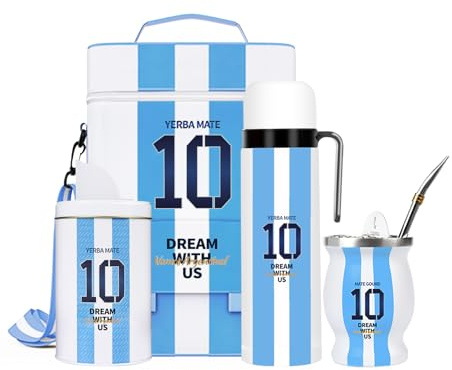 Kit completo para Yerba Mate – Incluye taza premium Argentina Captain NO.10 Mate, Bombilla (paja), botella térmica de 1000 ml, bolsa Matera, recipiente Yerbero, filtro de té y set de barba