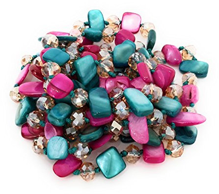 BRANDELIA Collar largo de colores con nácar y perlas de cristal facetados collares de bisutería de mujer, fucsia turquesa