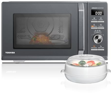 Toshiba Horno microondas 26L aire caliente combinado, 6 en 1 900 W con cocina de vapor en gris Morandi, 6 programas 10 niveles de potencia, 10 menús automáticos, MW3-AC26PFI(MG)