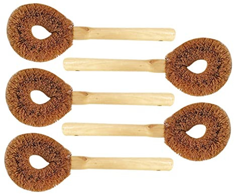 minkissy 5pcs Pot Brush Wooden Handle Dish Brush Scrubber Kitchen for Dishes Long Handle Natural Material for Cleaning