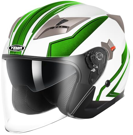 YEMA Casco Jet Moto Aperto Scooter YM-627 Caschi Motorino Vintage ECE Omologato Donna Uomo con Doppia Visiera Parasole, Nero opaco