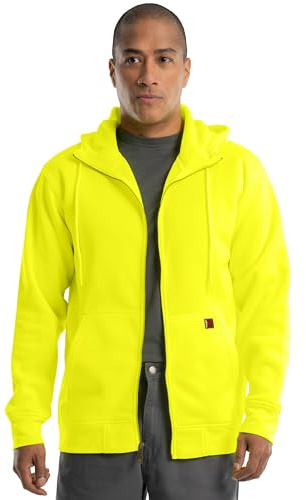 Wrangler Riggs Men’s Durable Performance Fleece Hi-Viz Full Zip Hoodie, Safety Yellow, X-Large