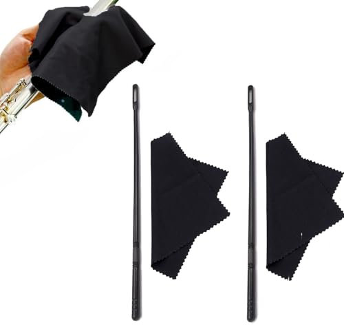 4 Stück Flötenputzer Set,Querflöte Putztuch,Flötenputzer Blockflöte,Flötenreinigungsset 2 Stk Reinigungstücher Mit 2 Stk Flöten Reinigungsstab,Für Die Pflege Ihres Instruments,Schwarz