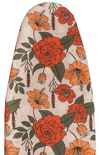 MinoCino Ironing Board Cover and Pad 15x54, Iron Board Cover with 6mm Thick Felt Padding, Drawstring, Hook and Loop Fasteners, Floral Printed