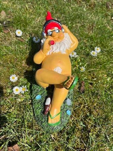 Gartenzwerg Nackter Gartenzwerg liegender Zwerg mit roter Zipfelmütze