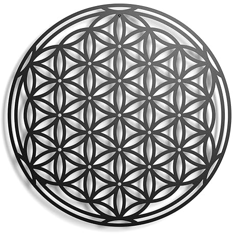 keluly Wandkunst aus Metall Schwebende Metallskulptur Schatten Stahl Blume des Lebens 43x31cm