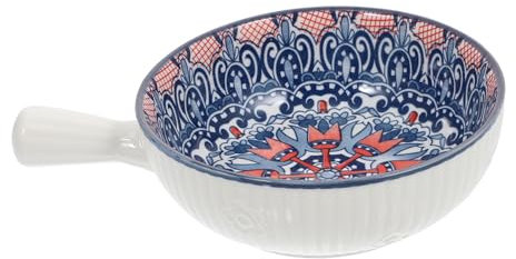 POPETPOP Ciotola Per Zuppa e Cereali in Ceramica Con Manico Blu, Capacità Media, Resistente Alle Crepe, Adatta Per Uso Domestico e Ristorante