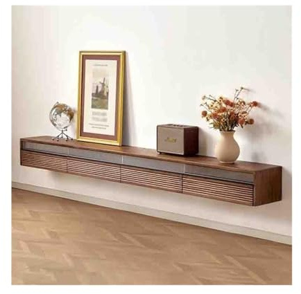DSeenLeap Mueble de TV Flotante de Pared en Nogal Negro, Mueble Multimedia con luz LED, Puerta abatible y cajón para salón (Color A, 180 x 26 x 22 cm)