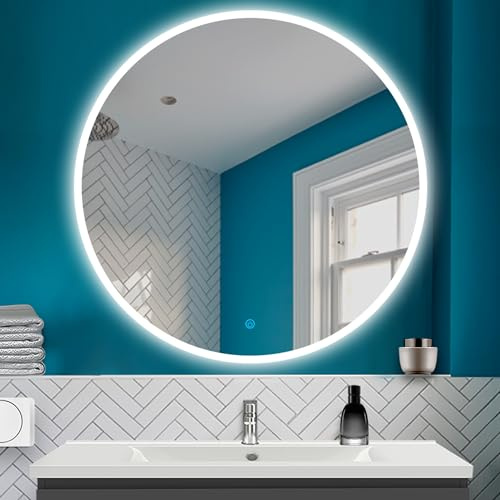 HAPAOSO Miroir de Salle de Bain Rond 120 cm Miroir Mural LED avec 6000k (lumière Blanche Froide) dimmable+ Interrupteur Tactile/Interrupteur Mural +Anti-buée+Fonction mémoire