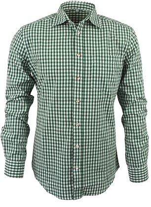TR Martha Camicia tradizionale da uomo Oktoberfest camicia a maniche lunghe a quadri in cotone Comfort Fit rosso, verde, blu S-3XL, verde, L