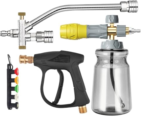 Täglicher Schaumsprüher für Hochdruckreiniger, Endanschluss mit 2-in-1-Lanze, 5 Düsen und 1 l PET-Flasche, 4000 PSI, Aluminiumkonstruktion, ideal für Autos, Motorräder und Außenflächen