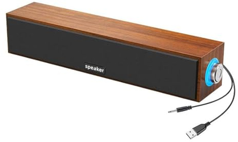 HNW Computer Speakers for Desktop Monitors, PC Speakers, USB Powered 6W Stereo Soundbar with 2 Diaphragms,3.5mm Aux Input, Knob Volume Control, Wired Soundbar for Desktop Smartphones Laptop