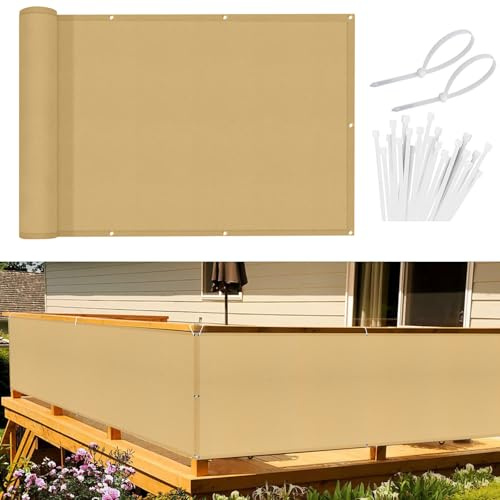 Sunnylaxx 90x800cm Balkon Sichtschutz Sand Mit Kabelbinder | Wasserdicht,Sichtschutz,PES Material,Einfach zu installieren,Für Terrasse und Outdoor-Bereich.