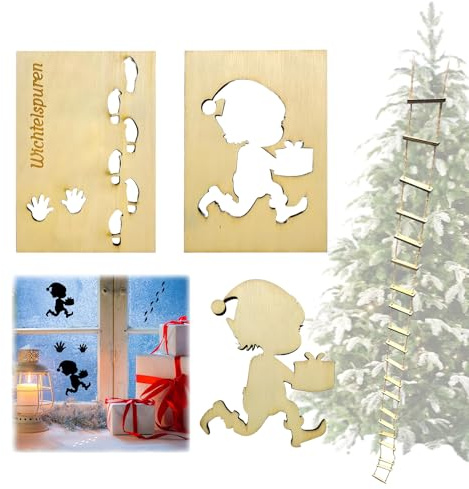 Wichtel Fußspuren Schablone, Kreativset Wichtelschablone Fußabdrücke, Baustelle, Zubehör Weihnachten, Wiederverwendbare Holz Wichtel Fußspuren Schablonen Weihnachten Deko Für Böden, Fensterdekoration