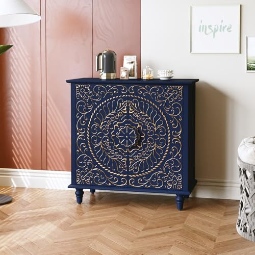 HOLTICO Sideboard Wohnzimmer, Küchenschrank Kommode mit 2 Türen Buffetschrank Aufbewahrungsschrank für Wohnzimmer, Küche, Esszimmer (Blau)