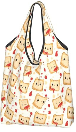 Sac d'épicerie réutilisable avec poignées Motif ketchup Pain, Noir/blanc, 2 PCS