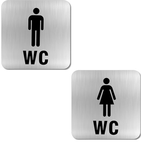 Wc Schild Selbstklebend, Edelstahl Toilettenschild Selbstklebend, Ideales GäSte Wc, 2 StüCk Toilettenschilder Damen Herren,Toilette, Aufkleber