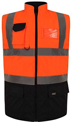 a2z workwear Hi Vis Bodywarmer � 300D Oxford Waterproof, Reversible Fleece Lined Safety Gilet with Reflective Bands, Heavy Duty Zip & Utility Pockets (UK, Alpha, 4XL, Regular, Regular, Orange Navy)