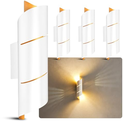 SSC-LUXon VYRA LINE Wandleuchte 4er Set weiß-gold G9 3W dimmbar warmweiß | Vier schmale Wandlampen weiß-gold - Up-Down-Licht dimmbar, für Flur, Treppe & Wohnzimmer, inkl. G9 LED