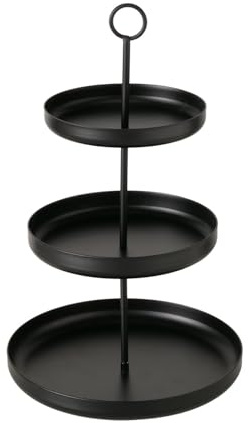MF Modena 3-stufige Etagere, Mattschwarz Metall, 32,5 cm Höhe, 20 cm Durchmesser, Handgearbeitet