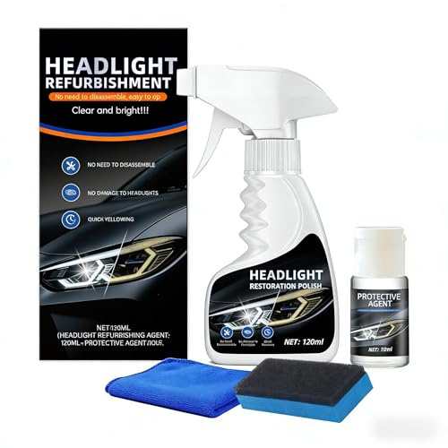 10X Brighter Headlight Restoration Kit - Pro Grade Headlight Cleaner & Sealant, Fixes Yellowed Cloudy Lenses to Crystal Clear in 5 Mins, Car Accessories Car Cleaning Supplies for Night Driving Safety