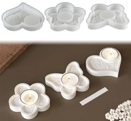 Silikonformen Gießformen Schmetterling Blume Liebe Formen Kerzenhalter | Frühlingsdeko Silikonform Kerzengießformen, Giessformen Silikon Gips Zum Gießen für Teelicht Kerzenständer (3PCS)