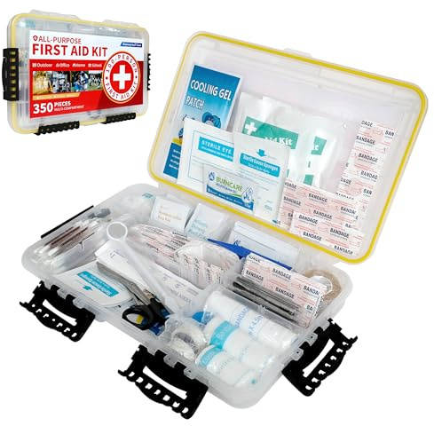 Prelady-350 Pieces All-Purpose 100-Person Emergency First Aid Kit – Waterproof Plastic Case | Clearly Organized for Fast Retrieval | Perfect for Home, Business, Workplace, Boat, Travel, Outdoor & Car
