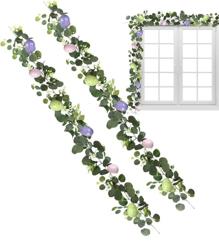 Ghirlanda di uova di Pasqua 2 pezzi corona di primavera con uova artificiali - decorazione di ghirlanda di Pasqua - per corona giardino interno festa casa camera da finestra