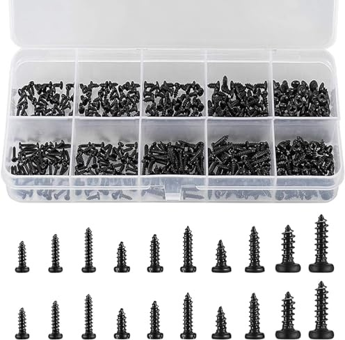 1000 Pieces Black Self Tapping Screws Sets for M1 M1.2 M1.4 M1.7