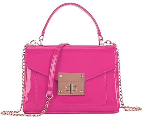 UShopUK Bolso de mano cruzado de piel de charol con asa superior para novia, boda, noche, rosa fucsia
