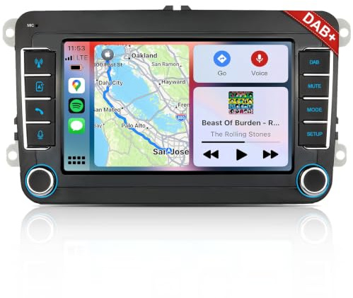 DAB Autoradio mit Bildschirm für VW Golf 5 6 T5 Polo 6R Caddy Skoda Tiguan Seat Passat, 7 Zoll Radio mit Apple CarPlay Wireless Android Auto Mirrorlink, Bluetooth, FM, Lenkradsteuerung, DAB+ 2Din