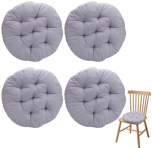 4er Set Stuhlkissen Rund, 40x40x3cm Runden Sitzkissen, Bodenkissen Rund, Stuhlauflage für Indoor und Outdoor, Ideal für Bürostühle, Gartenstühle, im Esszimmer, Wohnzimmer und Arbeitszi (Hellgrau)