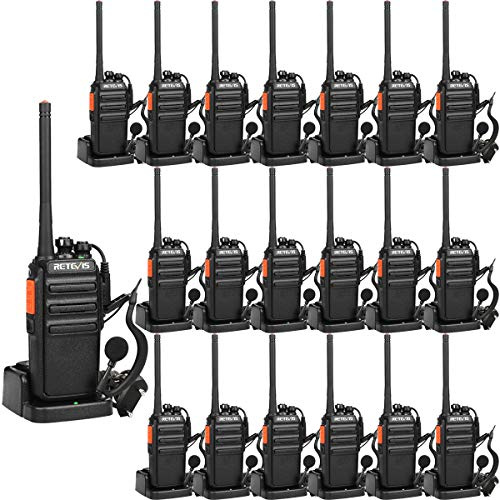 Retevis RT24 Talkie Walkie avec Oreillette, PMR446 sans Licence, 16 Canaux CTCSS/DCS, Talkie Walkie Rechargeable avec Chargeur, pour Société de Sécurité, Restaurants, Hôtel, etc (20 pcs, Noir)