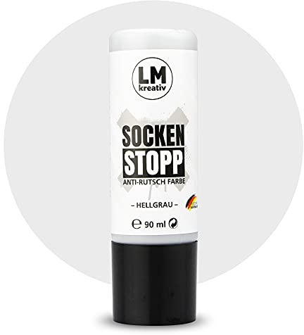 LM-Kreativ Socken Stopp 90 ml - Hellgrau - Flüssige Anti-Rutsch-Farbe für Socken und Textilien, vielseitig einsetzbar auf Wolle, Filz und Teppichen | Sock Stopper Flüssig für sicheren Halt