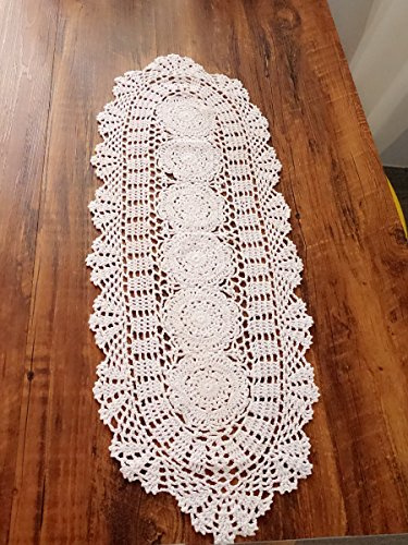 Laivigo Handmade Crochet Lace Oval Lucky Flower Tablecloth Table Runner Doilies Doily,12 x 35 Inch,White