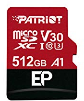 Patriot Memory Tarjeta de Memoria MicroSDXC EP Series A1 V30 512 GB hasta 90MB/Sec PEF512GEP31MCX