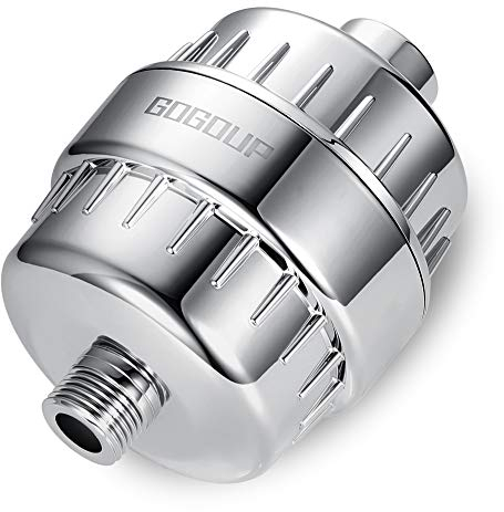 GOGOUP Shower Filter for Hard Water, Built in Replaceable 15 Stage Shower Head Filter Cartridge Universal Transform Itching Eczema & Acne into Glowing Hair Nails & Skin Fast- Chrome