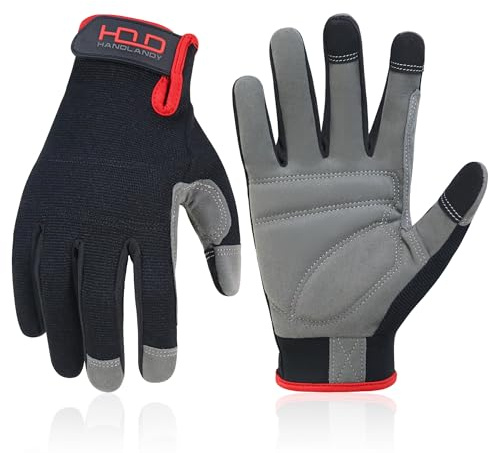 HANDLANDY HLDD Mens Firm Grip General Utility Light Work Gloves, Mechanic Gloves Touchscreen for Men, Light Duty Safety Work Glove