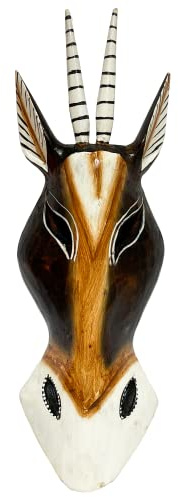 My Family House Gazelle Mask Wooden Hand Carved Wall Hanging Art Fair Trade Hand Painted Jungle Animal African Safari Masks