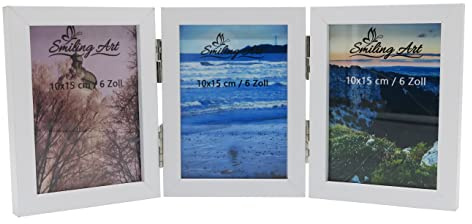 Smiling Art klappbarer Bilderrahmen aus Holz mit Glas für mehrere Fotos, Doppelrahmen (Weiß 360°, 6x10x15 cm)