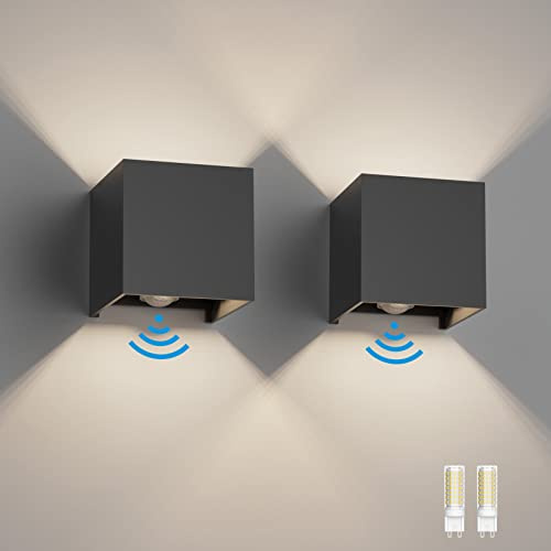 Klighten 2PCS Outdoor Wall Light with Motion Sensor, Waterproof IP54 Outside Wall Lamps with Sensor, Adjustable Beam Angle, Natural White 4000K, Dark Grey (G9 LED Bulb Include)