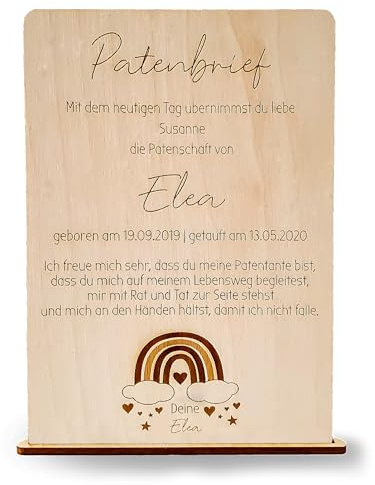Suzu Papers Patenbrief für Taufpaten - Personalisierbares Geschenk vom Taufkind für die Paten – Patentante fragen - Willst du meine Patentante sein (Patentante)