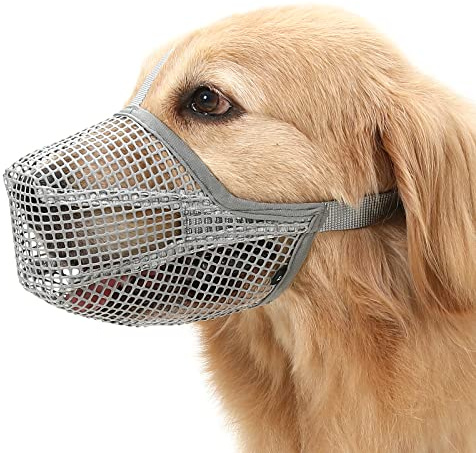 Crazy Felix Dog Muzzle, Soft Mesh Muzzle for Small Medium Large Dogs Labrador German Shepherd, Breathable Adjustable Mouth Guard for Biting Chewing Scavenging, Allows Panting and Drinking(Grey, L)