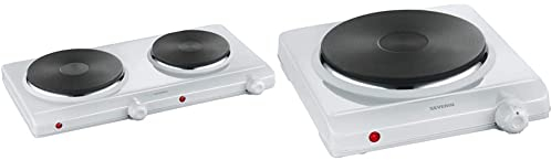 SEVERIN Doppelkochplatte für Küche, Büro oder Camping, Herdplatte mit stufenloser Temperatureinstellung & Kochplatte für Küche, kleine Herdplatte mit stufenloser Temperatureinstellung, weiß, 1.500 W