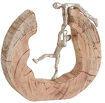 Generisch MF Figur Skulptur Teamwork Starke Freunde Silber Mango Holz Alu Geschenk Dekoration Höhe 30cm Dekoration Freunde Arbeitskollegen